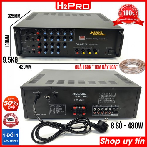 Amply Karaoke Jarguar PA-203III 8 sò 480W công suất lớn, amply jarguar liên doanh, bh 12 tháng (tặng 10m dây loa trị giá 160K)