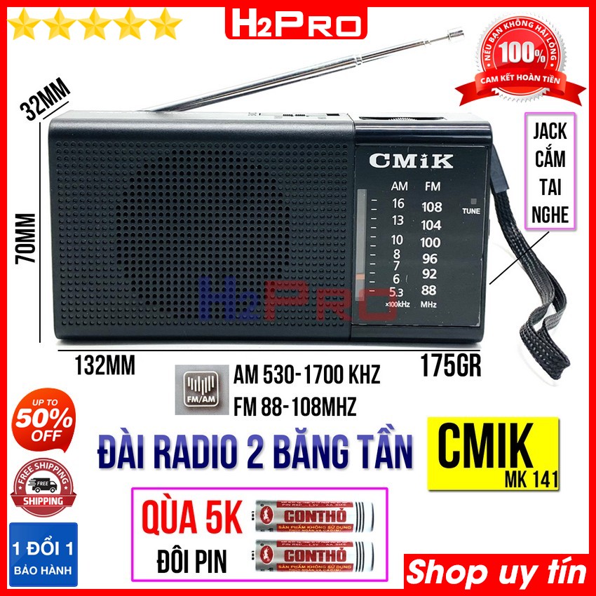 Đài radio FM-AM CMIK MK141 H2Pro có jack cắm tai nghe, đài fm-am