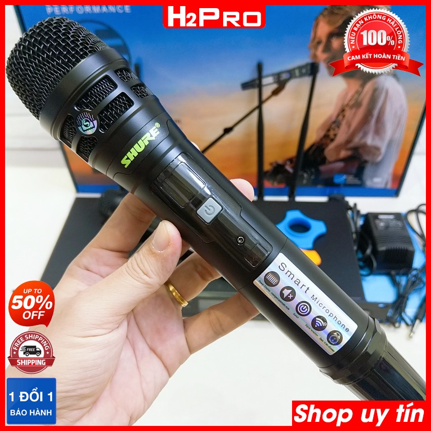 Bộ 02 micro không dây Shure UGX 23 H2Pro-4 râu anten, micro karaoke cao cấp mic hút, tiếng sáng, chống hú (tặng 2 chống lăn mic và 2 đôi pin 60k)