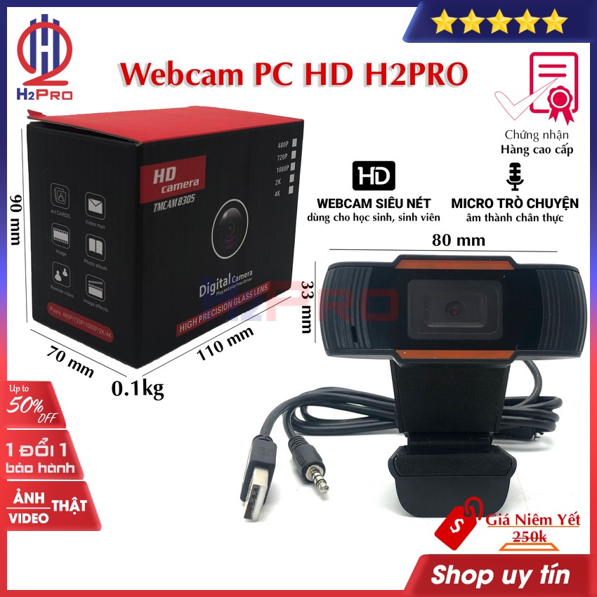 Webcam PC HD sắc nét-Có Mic H2Pro chân kẹp-dễ sử dụng (1 chiếc), webcam máy tính giá rẻ cho học sinh, sinh viên