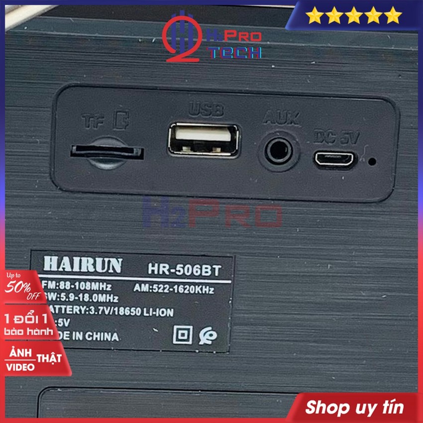 Đài radio Hairun HR-510BT có các tính năng  tích hợp bluetooth,có cổng audio 3.5mm, usb, thể nhớ 