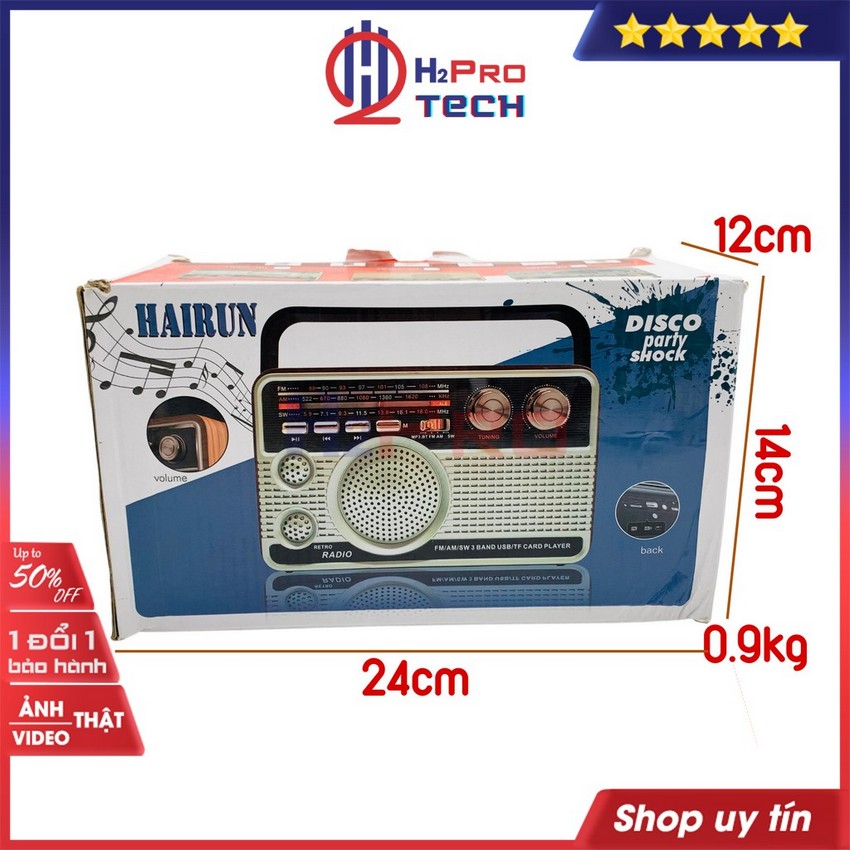 Đài fm radio, đài radio cho người già Hairun HR-506BT FM/AM/SW đa năng-nghe nhạc MP3 loa Bluetooth/USB/TF/AUX-Shop H2pro
