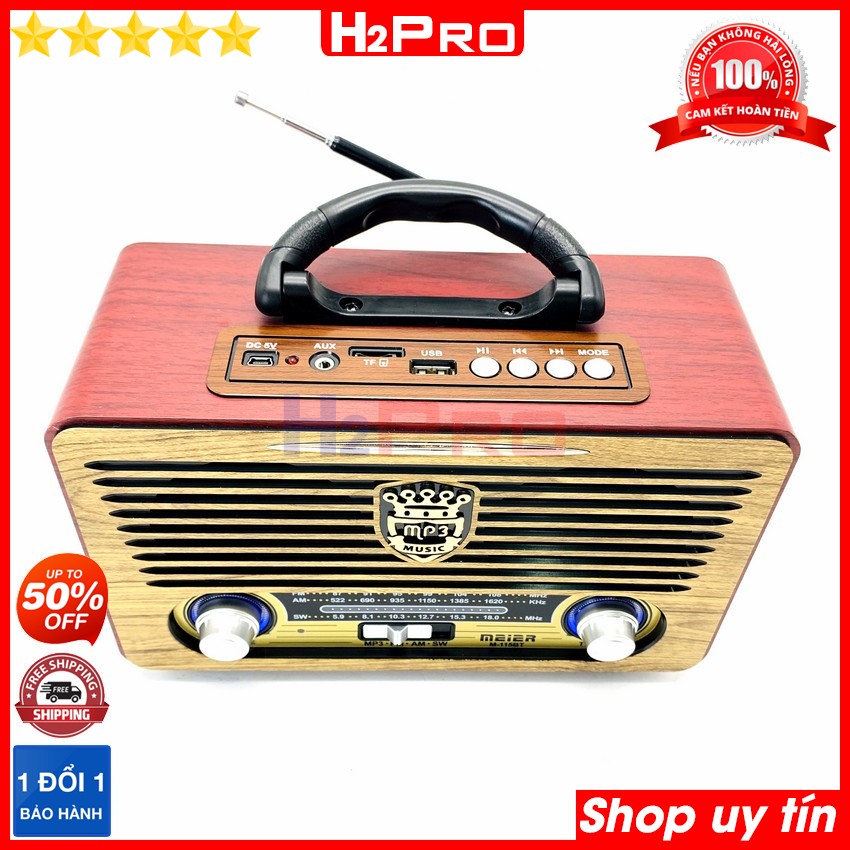 Đài radio MEIER M-115BT H2Pro 3 bands AM-FM-SW, 10W-pin sạc, máy nghe nhạc hay có bluetooth-USB-Thẻ nhớ-AUX