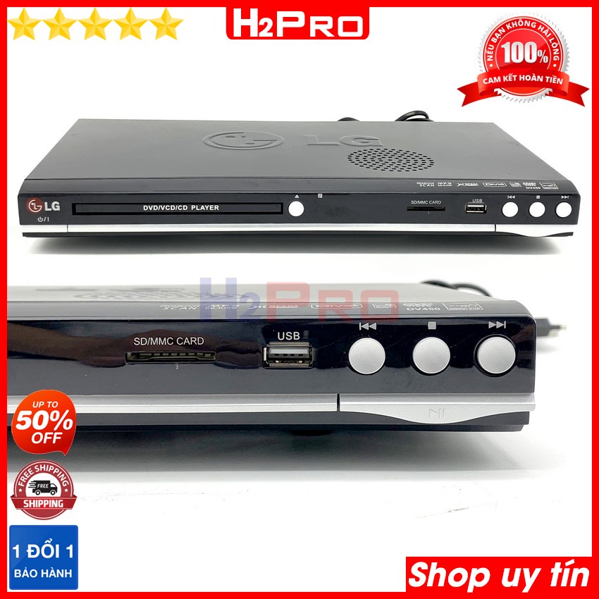Đầu đĩa DVD Karaoke LG DV450 2021 H2Pro, USB-Thẻ nhớ, tích hợp loa. đầu dvd tích hợp amply lắp thêm loa (tặng dây av và đọc thẻ 60k)