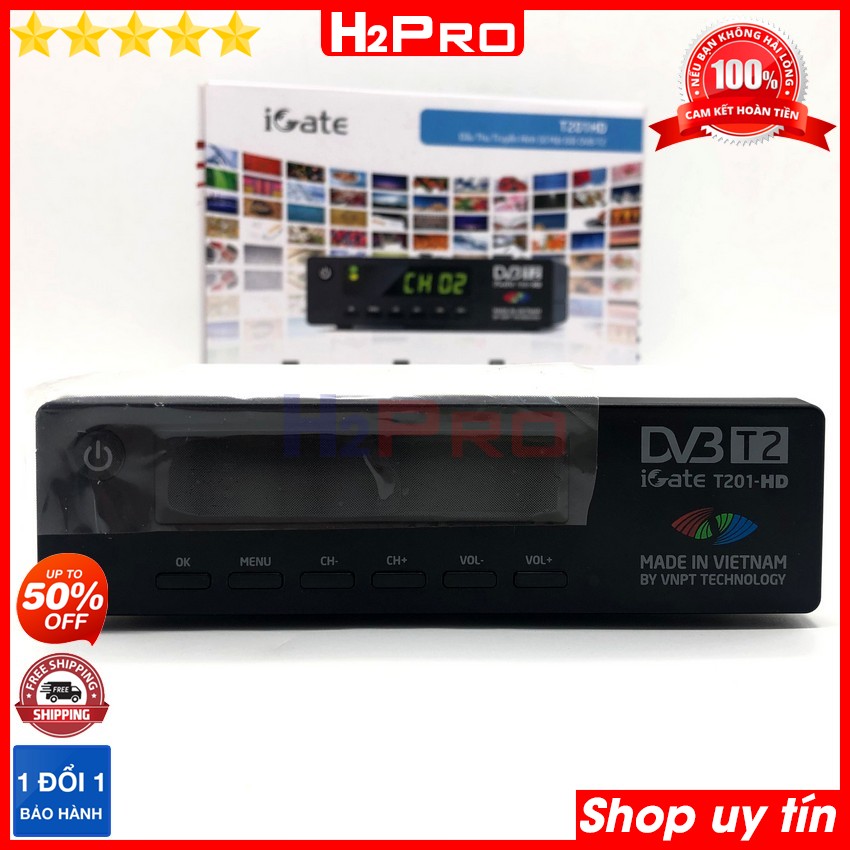 Đầu thu DVB-T2 iGate T201HD VNPT H2Pro chính hãng, đầu thu kỹ thuật số mặt đất giá rẻ (tặng dây HDMI 1M 30k)
