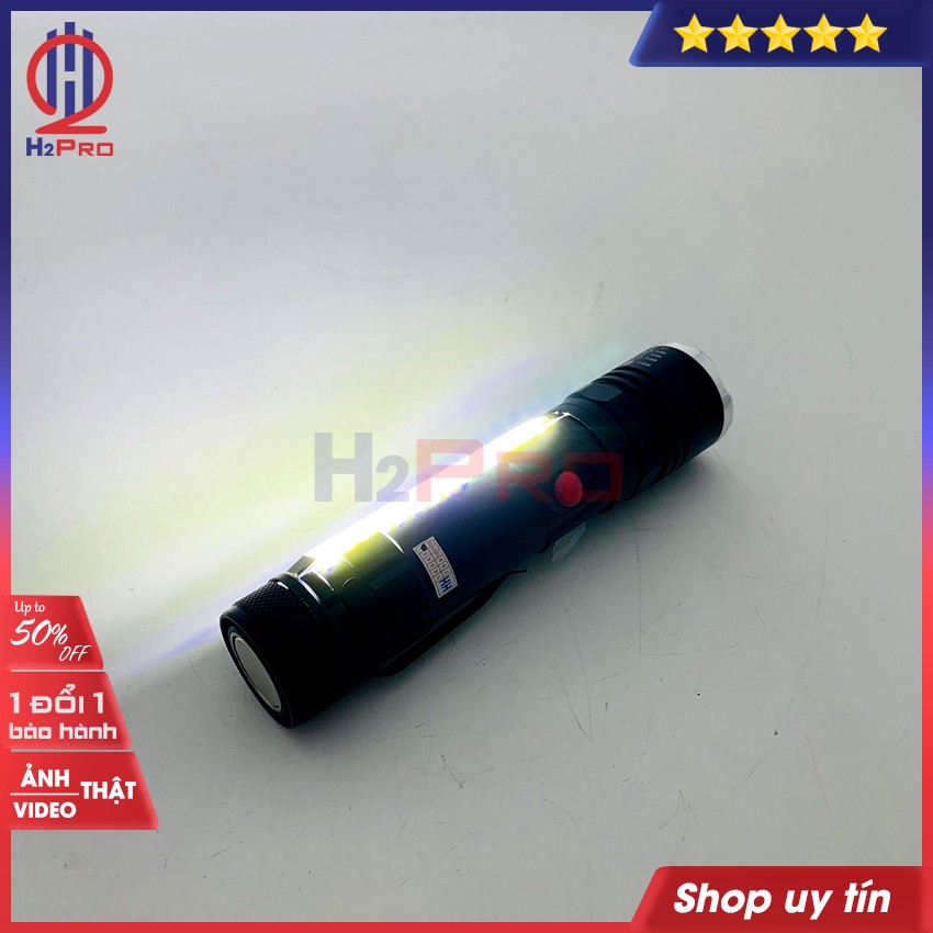 Đèn pin LED siêu sáng mini pin sạc H2Pro cao cấp hỗ trợ ZOOM x2000-chiếu xa 200m (1 chiếc), đèn pin siêu sáng cầm tay tích hợp đèn neon-LED trắng-có gim cài áo (tặng dây và pin sạc 18650 80k)