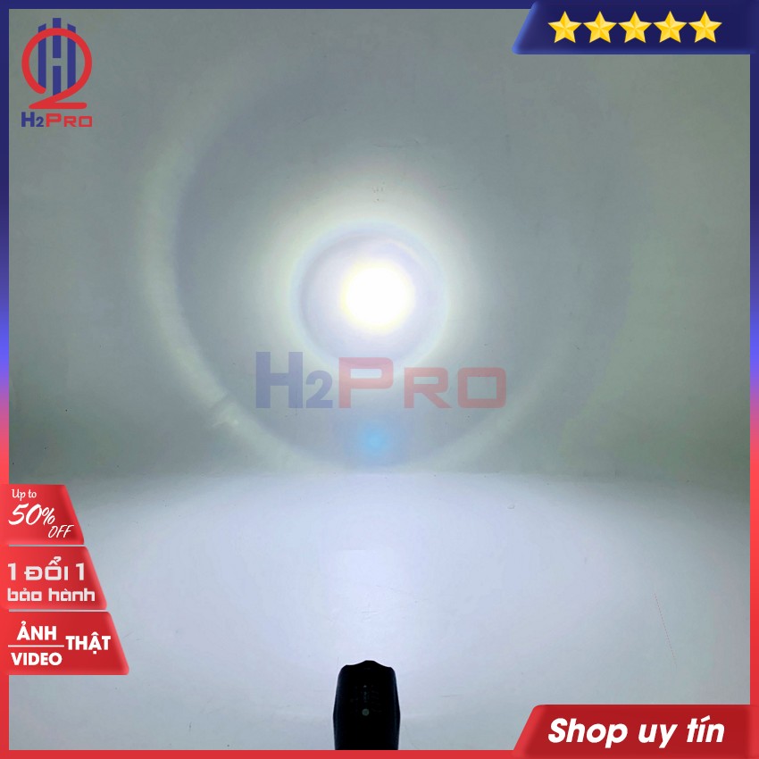 Đèn pin LED siêu sáng mini pin sạc UltraFire XML-T6 H2Pro cao cấp hỗ trợ ZOOM X2000 (1 chiếc), đèn pin XML T6 siêu sáng cầm tay chống thấm nước-LED trắng (tặng củ sạc và pin sạc 18650 80k)