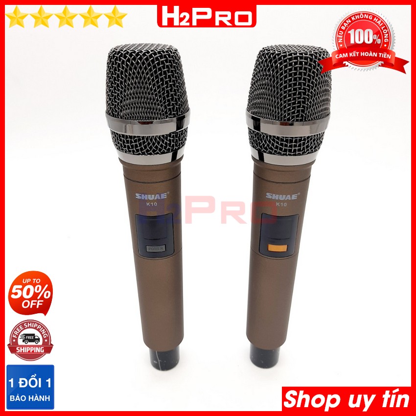 Đôi Micro không dây cao cấp SHUAE K10 H2PRO, Micro karaoke cầm tay giá rẻ, tặng 3 pin sạc, 2 đôi pin và 2 Silicon Chống lăn trị giá 210K