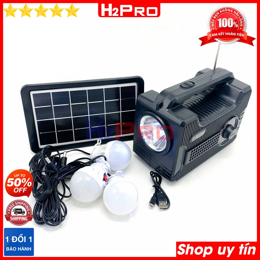 Loa bluetooth karaoke T-5219A H2Pro pin sạc năng lượng mặt trời, radio-USB-thẻ nhớ-đèn pin-sạc dự phòng (tặng 3 bóng đèn + 1 tấm pin năng lượng mặt trời giá 210K)