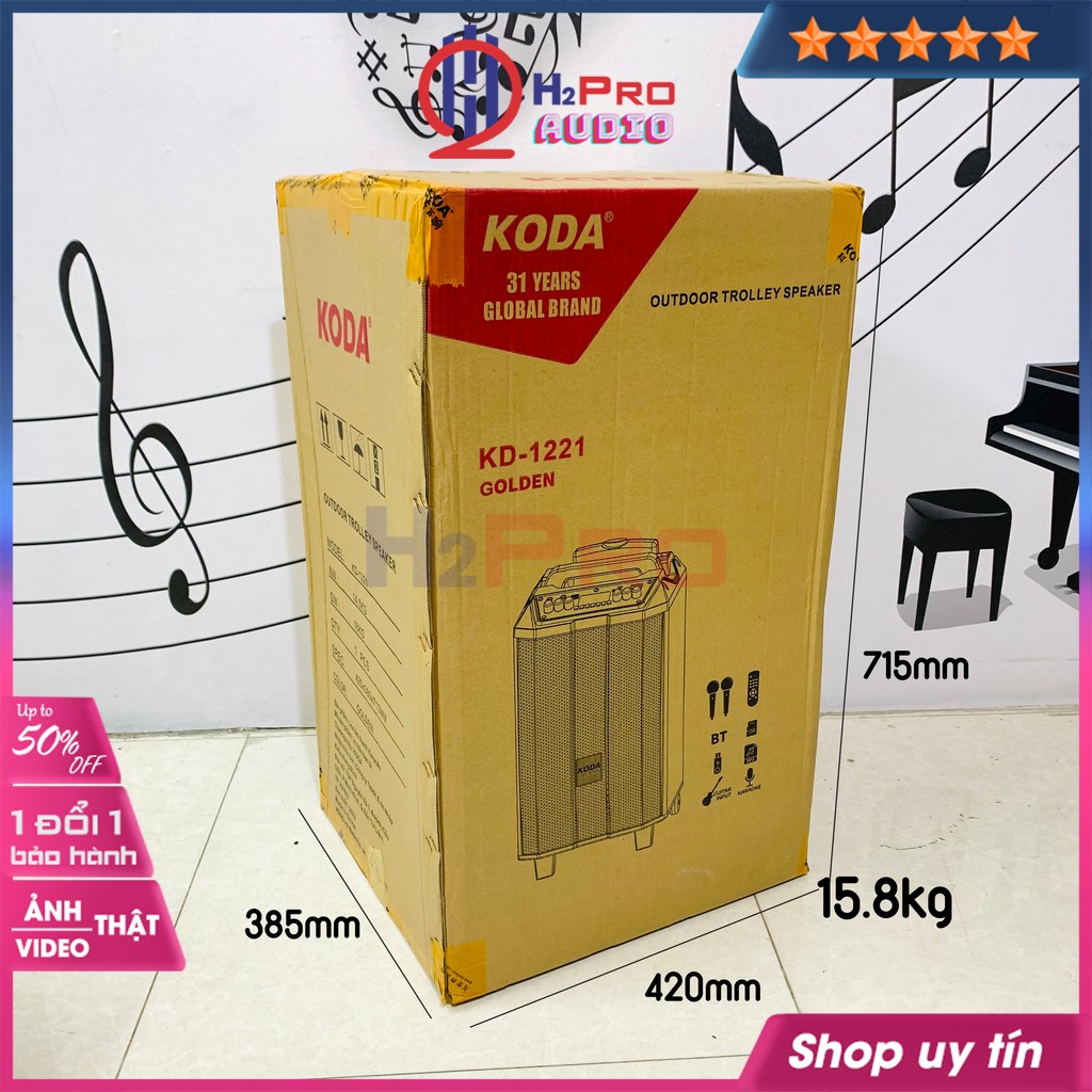 Loa di động karaoke bluetooth, loa kẹo kéo karaoke KODA KD-1221 bass 30-500W-hát cực hay, Tặng 2 mic ko dây-Shop H2pro
