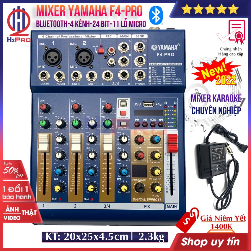 Mixer yamaha F4-Pro 2021 cao cấp Bluetooth-4 Kênh-24 bit-11 lỗ micro