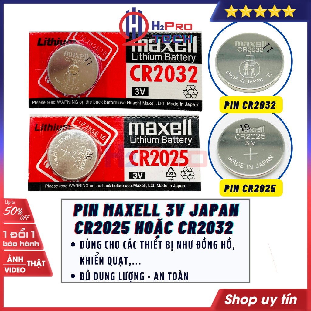 Pin cúc áo Maxell CR2025-CR2032 3V Japan H2Pro Lithium cao cấp dung lượng cao (1 viên), Pin Maxell CR2025-CR2032 hàng Nhật