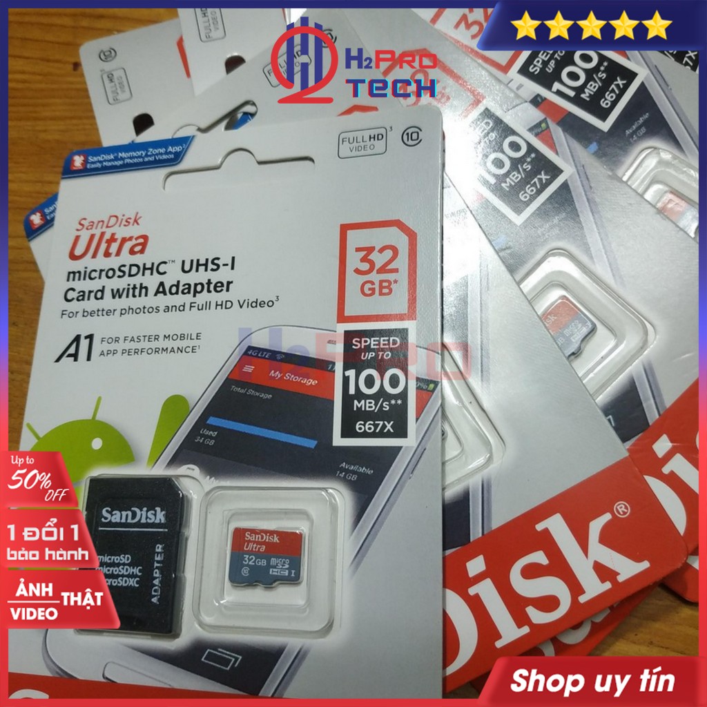 Thẻ Nhớ 64G, 32G, 8G Micro SD Sandisk Hikvision Chuyên Dụng Cho Camera, Máy Ảnh, Đài Nghe Nhạc, Điện Thoại - H2pro Tech