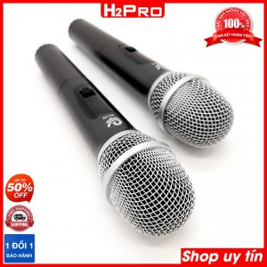 Đôi Micro không dây cao cấp H2PRO MU02 UHF, Micro karaoke cầm tay giá rẻ, tặng 2 đôi pin và 2 Silicon Chống lăn trị giá 50K