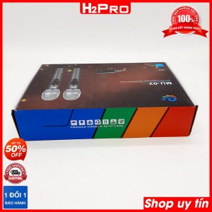 Đôi Micro không dây cao cấp H2PRO MU02 UHF, Micro karaoke cầm tay giá rẻ, tặng 2 đôi pin và 2 Silicon Chống lăn trị giá 50K
