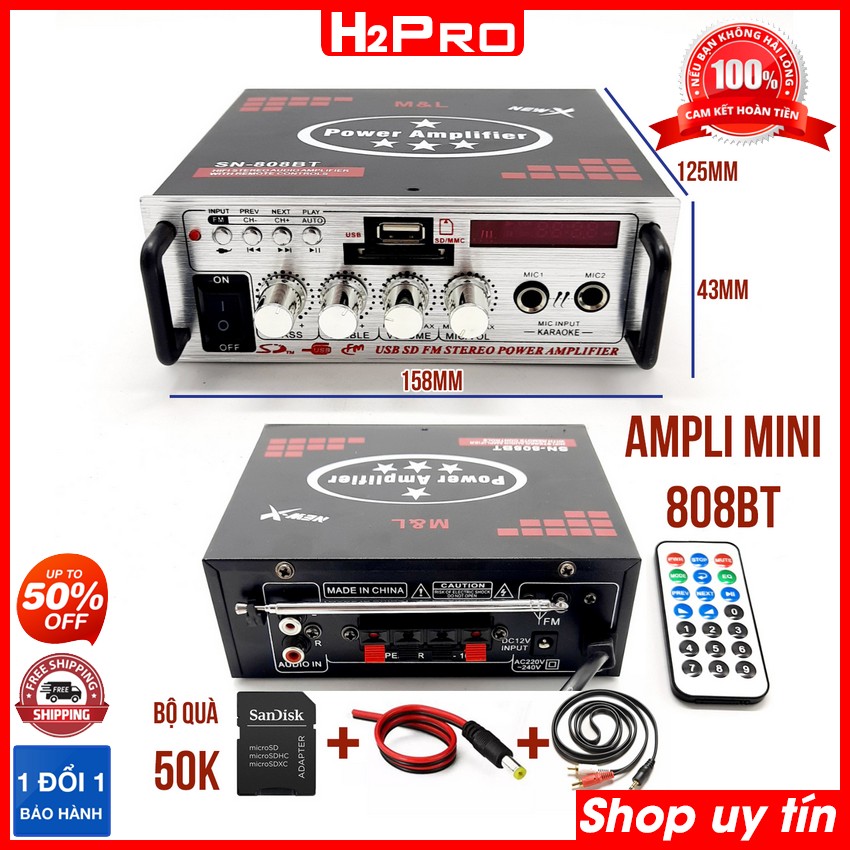Đặc điểm nổi bật của Ampli mini bluetooth SN-808BT H2PRO 120W USB-Thẻ nhớ, amply mini giá rẻ chạy khoẻ cặp loa bass 16