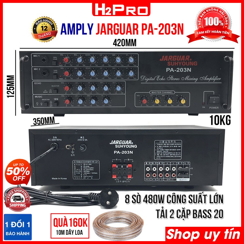 Đánh giá về Amply Karaoke Jarguar PA-203N 8 sò 480W công suất lớn, amply Karaoke jarguar liên doanh cao cấp, bh 12 tháng (tặng 10m dây loa trị giá 160K)