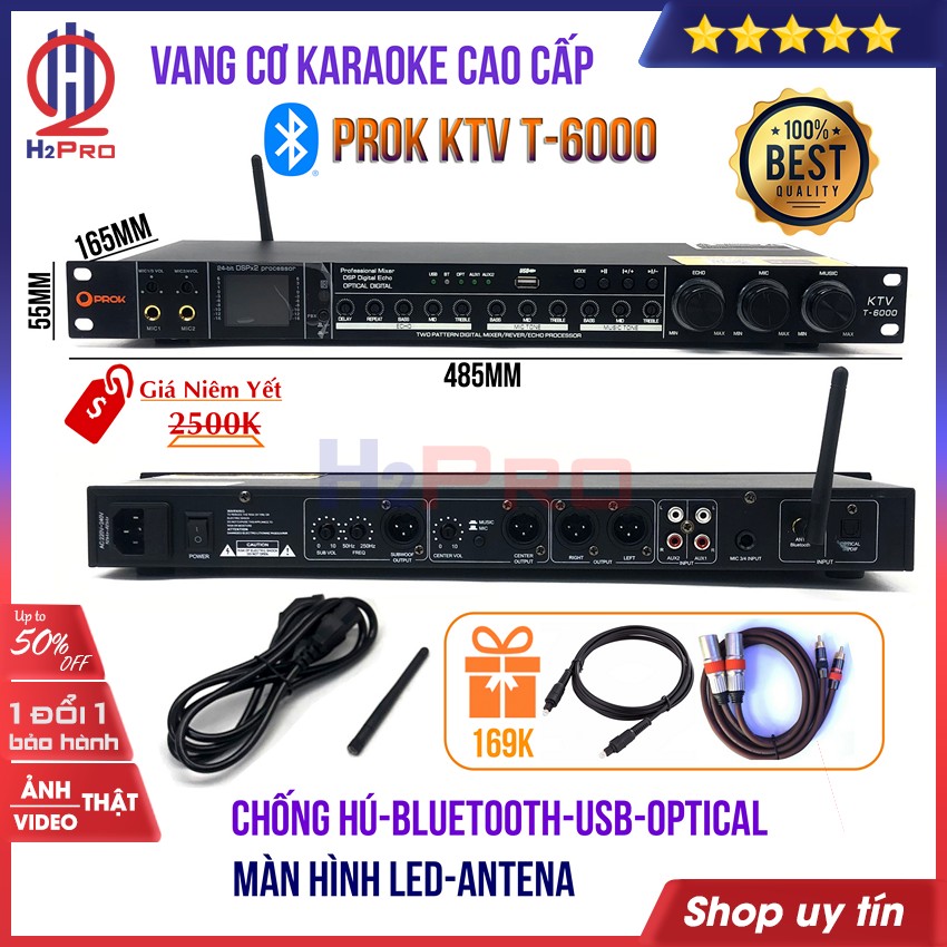 Đánh giá về Vang cơ karaoke chống hú PROK T-6000 H2Pro Bluetooth-Optical-USB, chất âm cực hay, Vang cơ chống hú chuyên nghiệp hàng hãng PROK (tặng cặp dây canon và dây quang trị giá 169K)