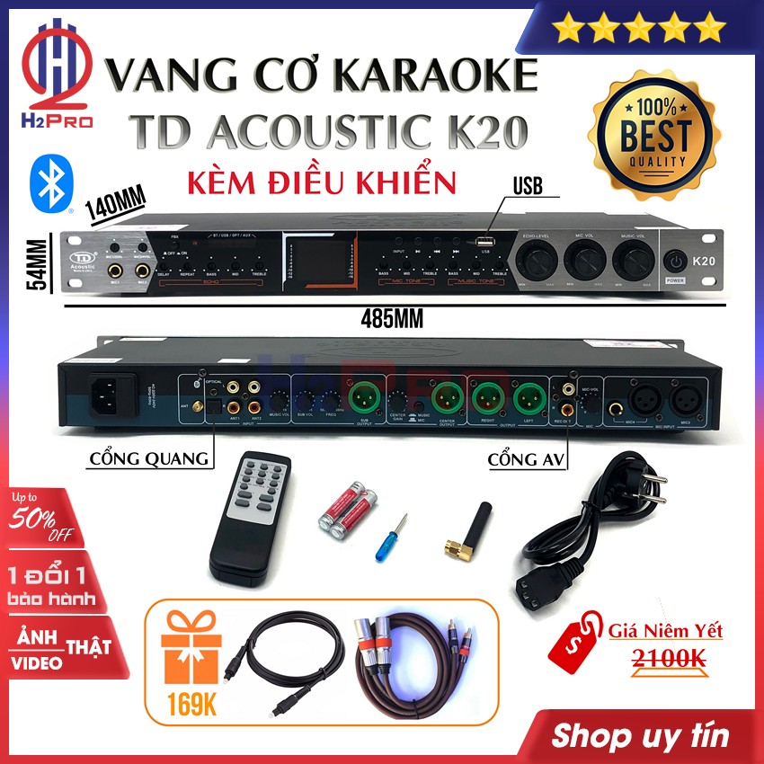 Đánh giá về Vang cơ karaoke chống hú T.D Acoustic K20 2021 H2Pro Bluetooth-Optical-USB, chất âm cực hay, Vang cơ chống hú chuyên nghiệp màn hình LCD-có điều khiển (tặng cặp dây canon và dây quang trị giá 169K)