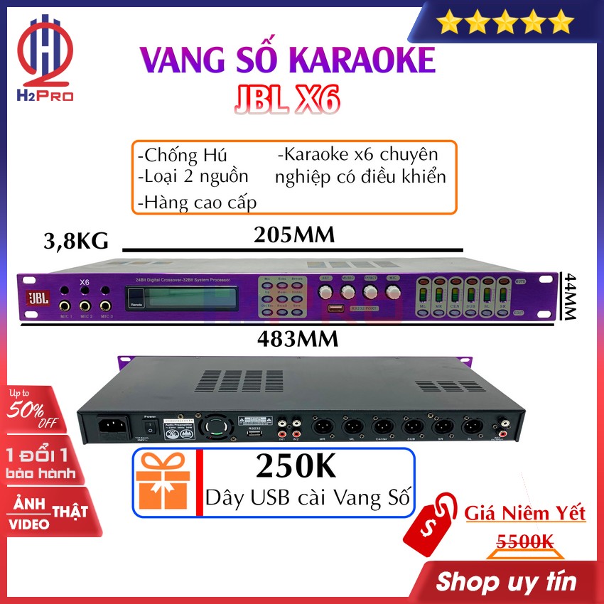 Đánh giá về Vang số karaoke JBL X6 H2Pro cao cấp-chống hú-loại 2 nguồn, Vang số Karaoke X6 chuyên nghiệp có điều khiển (tặng dây USB cài Vang Số 250K)