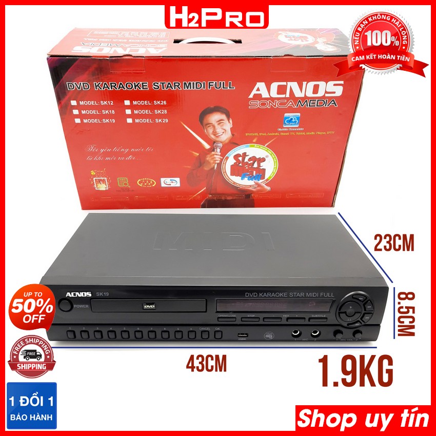 Thông số kỹ thuật của Đầu đĩa DVD Karaoke Acnos SK19 H2PRO, đầu karaoke ACNOS-USB, tặng dây av và đôi pin 30K