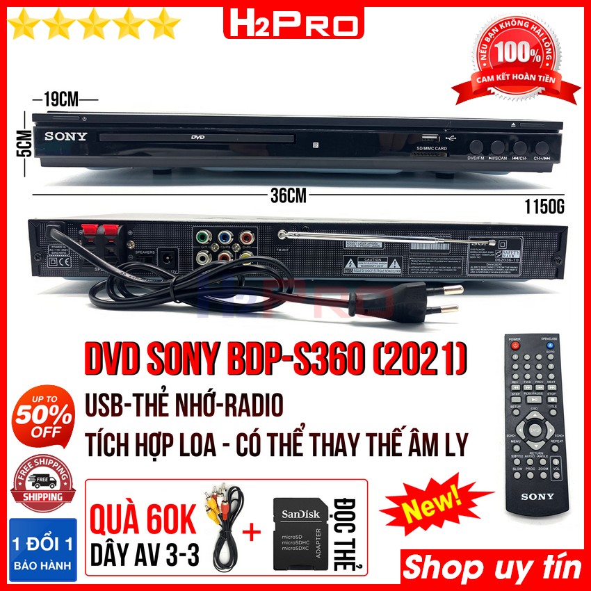 Đánh giá về Đầu đĩa DVD SONY BDP-S360 2021 H2Pro đa năng USB-Thẻ nhớ-radio FM-tích hợp loa, đầu dvd karaoke sony cao cấp tích hợp amply lắp thêm loa rời (tặng dây av và đọc thẻ 60k)