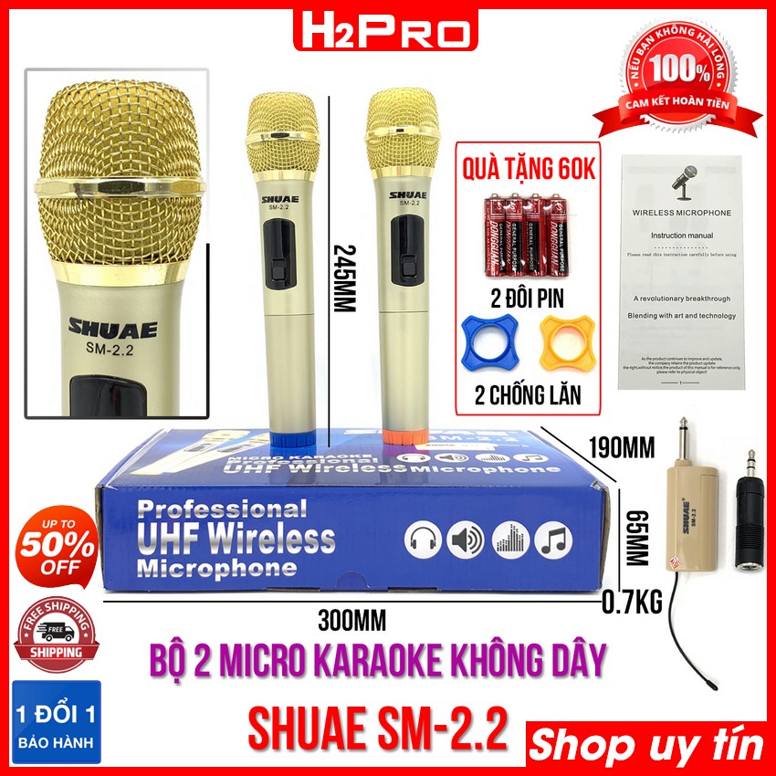 Đánh giá về Bộ 02 micro không dây karaoke SHUAE SM-2.2 H2Pro cao cấp hút mic-giảm hú, micro không dây loa kéo (tặng 2 đôi pin và 2 chống lăn 60k)