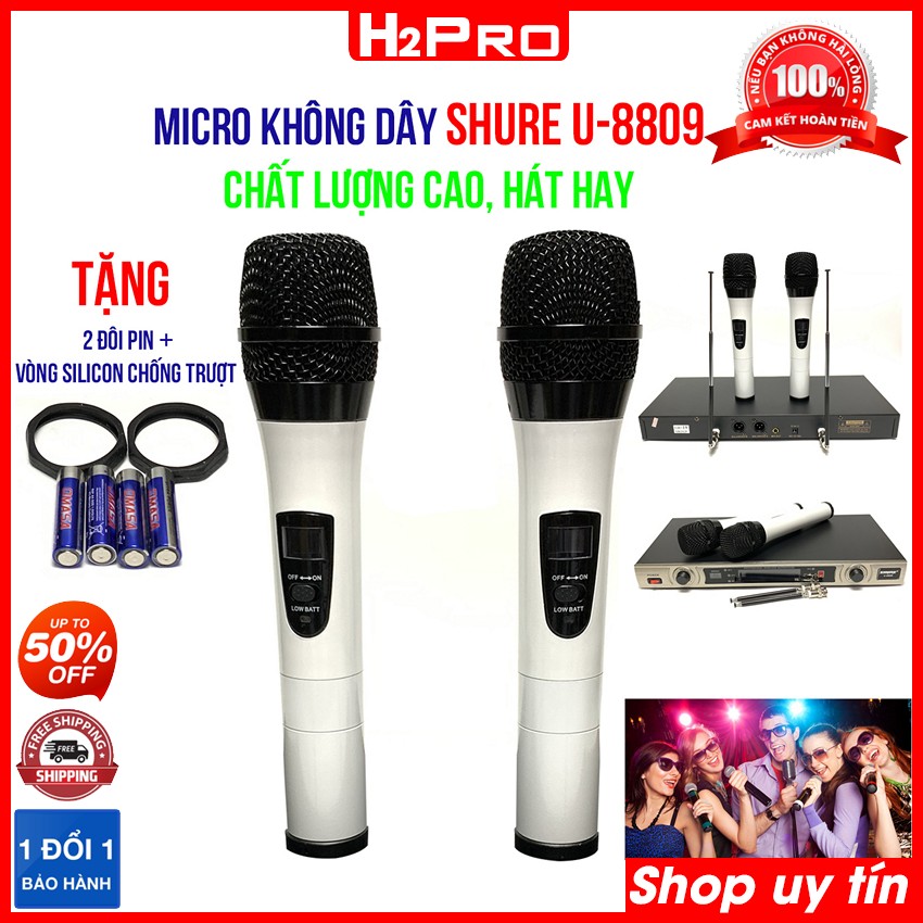 Đánh giá về Bộ 2 Micro karaoke không dây Shure U-8809, Micro karaoke không dây cao cấp tặng 2 chống lăn mic và 2 cặp pin giá 39K
