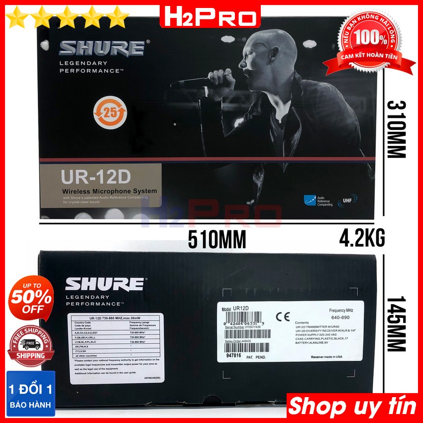 Thông số kỹ thuật của Đôi Micro không dây Shure UR-12D chính hãng - Micro karaoke không dây cao cấp hát hay, chống hú