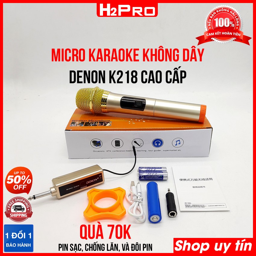 Thông số kỹ thuật của Micro Karaoke không dây Denon k218 H2Pro, micro không dây giá rẻ dùng cho loa kéo, amply (tặng bộ quà 70k)