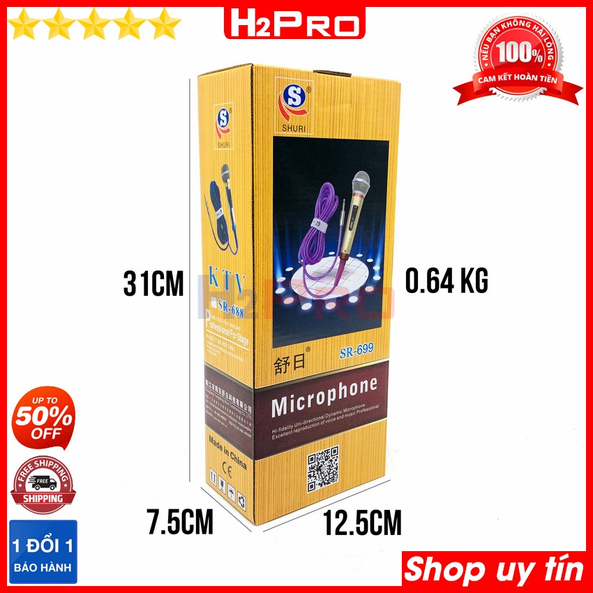 Thông số kỹ thuật của Micro có dây cao cấp SHURI SR-688 H2Pro hút mic-hát nhẹ-chống hú, micro karaoke cao cấp dây dài 4m
