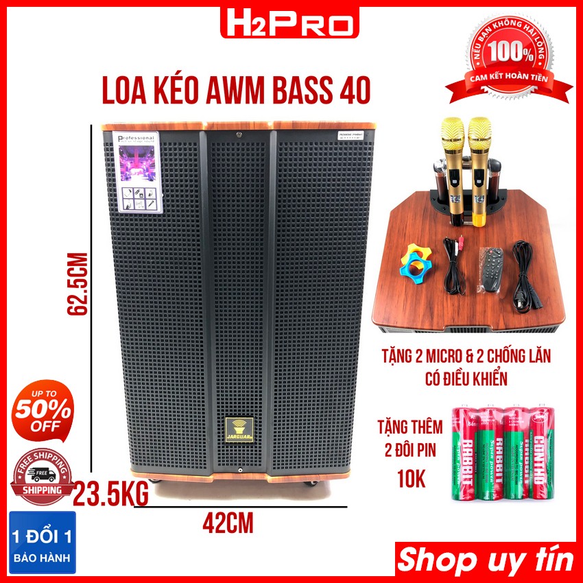 Đặc điểm nổi bật của Loa kéo karaoke AWM Jarguar A5-4 H2PRO Bass 40 800W, loa kẹo kéo công suất lớn giá rẻ ( tặng 2 micro, 2 chống lăn, 2 cặp pin )