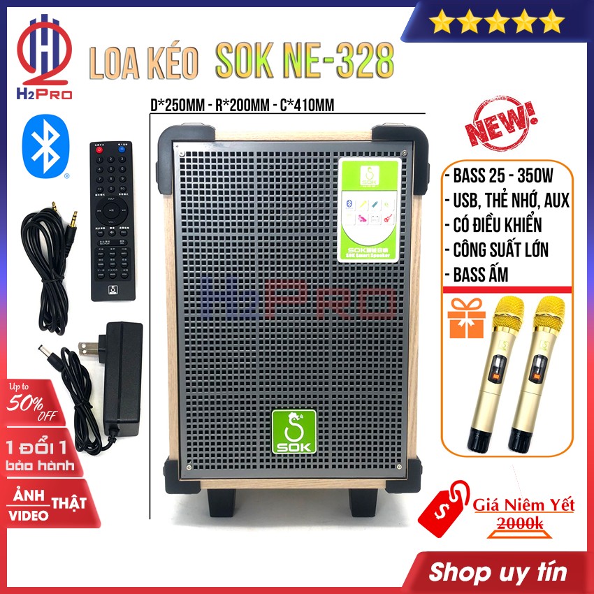 Đánh giá về Loa Kéo Karaoke Bluetooth SOK NE-328 H2Pro bass 25-350W-USB-thẻ nhớ-AUX hàng hãng, loa kẹo kéo bluetooth karaoke cao cấp điện 220v và 12v ( tặng 2 micro)