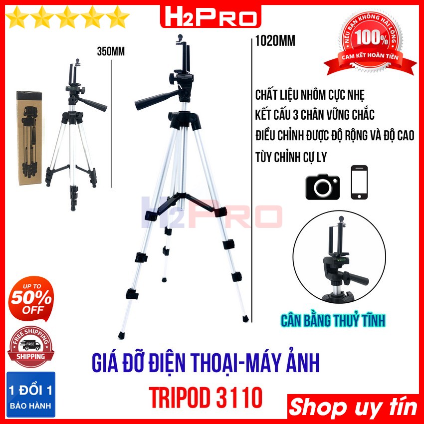 Đánh giá về Giá đỡ điện thoại 3 chân Tripod 3110 H2Pro chính hãng, giá đỡ 3 chân cho điện thoại-máy ảnh cao 1m