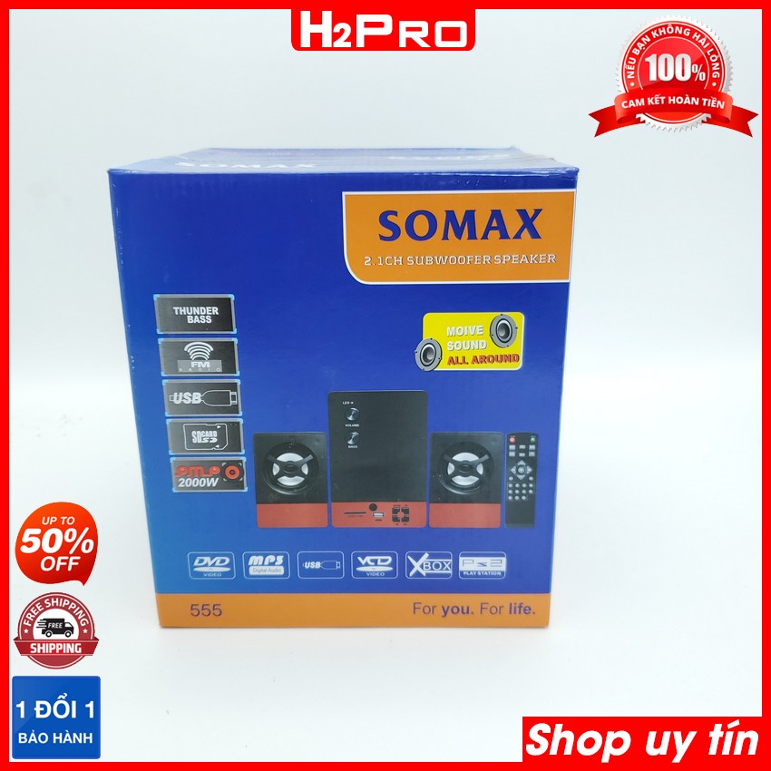 Thông số kỹ thuật của LOA VI TÍNH 2.1 SOMAX 555 H2PRO, USB-SD-FM có điều khiển bass căng, nghe nhạc phê