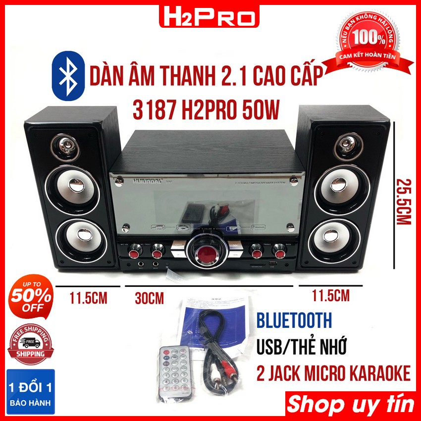 Đặc điểm nổi bật của Loa vi tính bluetooth cao cấp 3187 H2PRO 50W, loa máy tính 2.1 USB, thẻ nhớ, hỗ trợ 2 jack micro karaoke