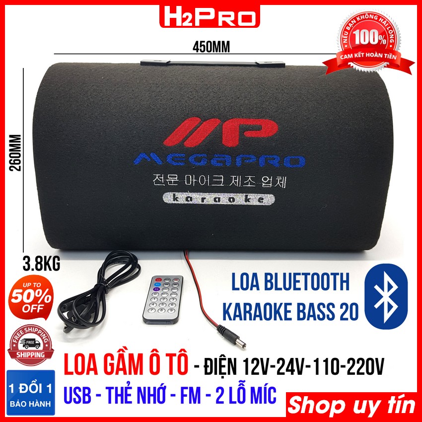 Đặc điểm nổi bật của Loa bluetooth karaoke bass 20 Megapro H2Pro USB-Thẻ nhớ-Radio-2 lỗ mic, loa gầm ghế ô tô nghe nhạc hay điện 220V-110V-24V-12V