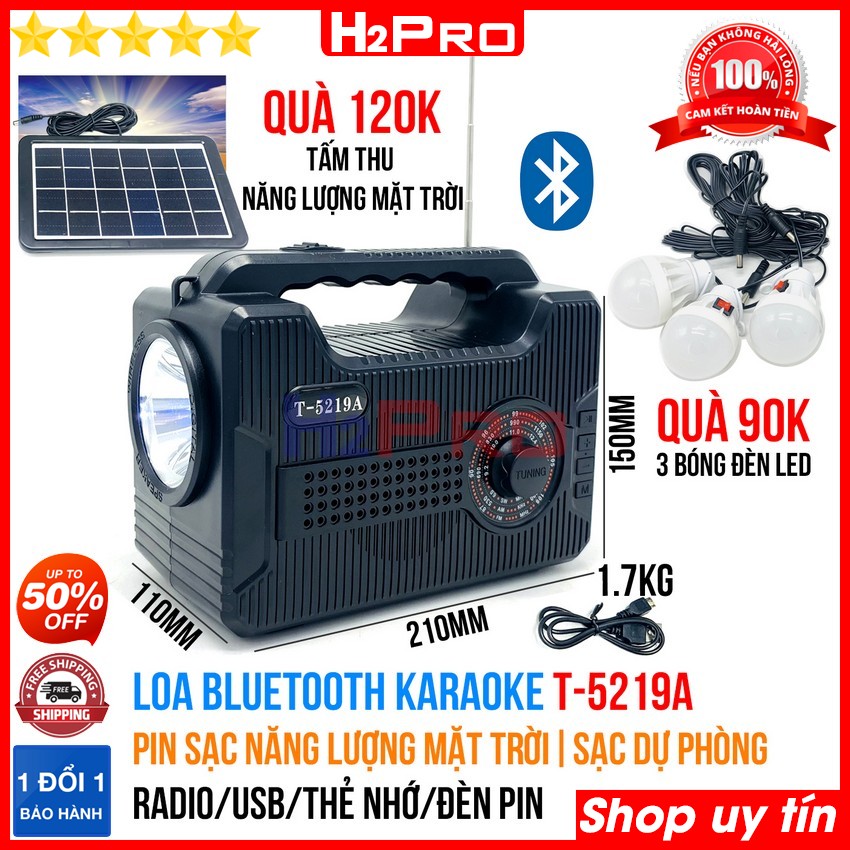 Đánh giá về Loa bluetooth karaoke T-5219A H2Pro pin sạc năng lượng mặt trời, radio-USB-thẻ nhớ-đèn pin-sạc dự phòng (tặng 3 bóng đèn + 1 tấm pin năng lượng mặt trời giá 210K)