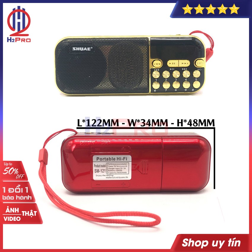 Thông số kỹ thuật của Đài FM-Mp3 bluetooth SHUAE SM-121 3W H2Pro USB-Thẻ nhớ-pin sạc 18650-5600mah (1 chiếc), đài radio FM-máy nghe nhạc cao cấp (tặng 2 pin sạc 18650 80k)