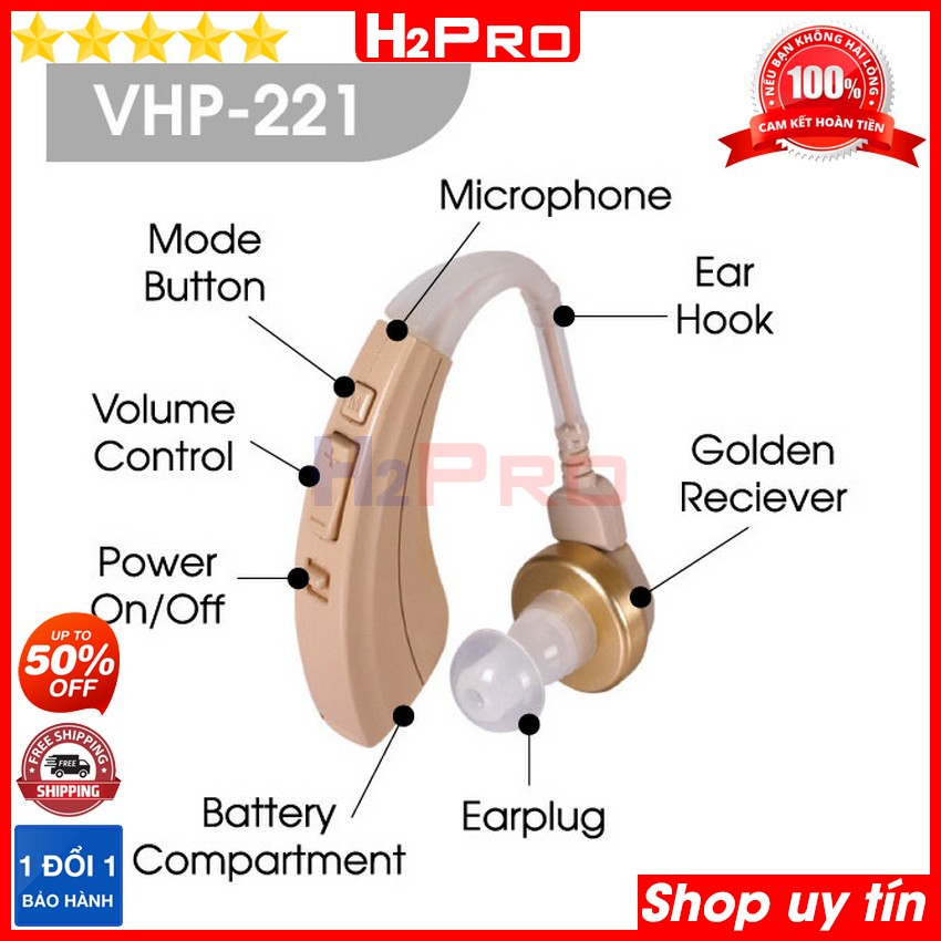 Thông số kỹ thuật của Máy trợ thính không dây VHP-221 H2Pro tiếng rõ-pin L1154F, tai nghe trợ thính cho người già (tặng pin 3 viên pin 10k)