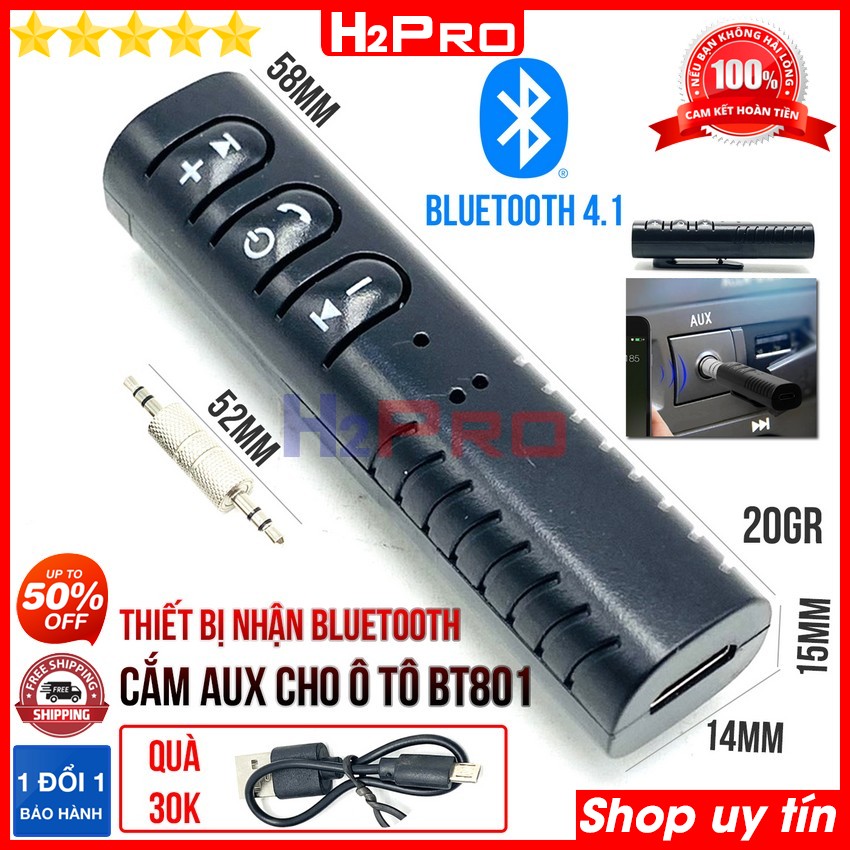 Đánh giá về Thiết bị bluetooth cho xe hơi BT801 H2Pro cao cấp cắm jack AUX, thiết bị kết nối bluetooth cho amply-loa-tai nghe-TV-điện thoại tiện dụng (tặng dây sạc 30k)