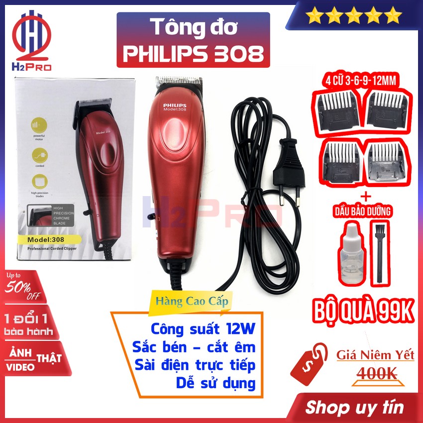 Đánh giá về Tông Đơ Cắt Tóc Philips 308 H2Pro cao cấp-sắc bén-cắt êm-sử dụng điện trực tiếp, tông đơ cắt tóc Philips 308 chuyên nghiệp giá rẻ (tặng bộ 4 cữ 99k)