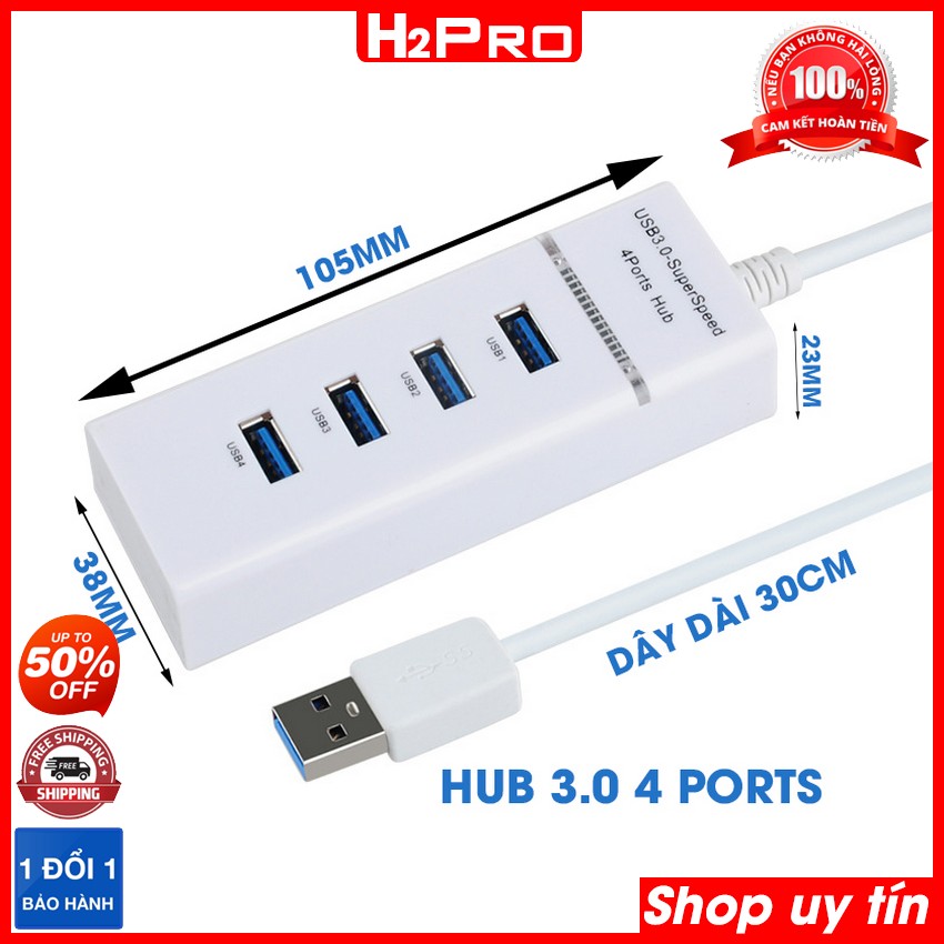 Đặc điểm nổi bật của Bộ chia 4 cổng USB 3.0 H2PRO, dây dài 30cm, tuyển tải tốc độ cao 5GBPS