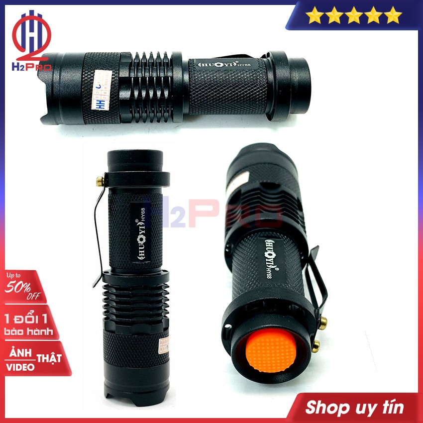 Thông số kỹ thuật của Đèn pin LED siêu sáng mini pin sạc HY-68 H2Pro hàng hãng-cao cấp-ống zoom-200lumen, đèn pin siêu sáng cầm tay chống thấm nước-3 chế độ sáng-LED trắng (tặng củ sạc và pin sạc 18650 80k)