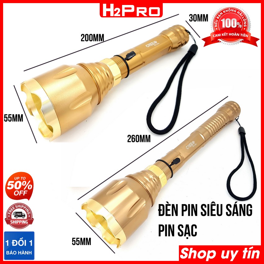 Thông số kỹ thuật của đèn pin siêu sáng cầm tay CREE HD-A62 H2Pro dài 20cm-26cm, đèn pin siêu sáng pin sạc ( tặng củ sạc )