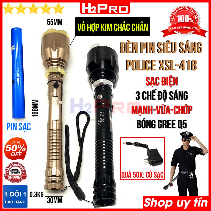Đánh giá về Đèn Pin siêu sáng Police 418 H2Pro cao cấp chiếu xa 500m-pin sạc-thân hợp kim chắc tay (1 chiếc), đèn pin siêu sáng câm tay XSL-418 3 chế độ sáng thường-chói-chớp (tặng củ sạc 50K)