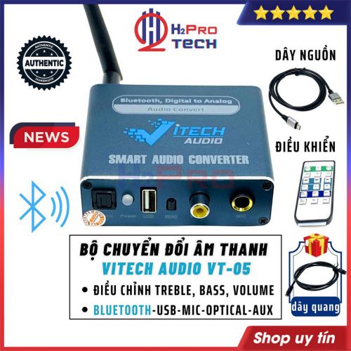 Bộ Chuyển Đổi Âm Thanh Từ Tivi Sang Loa Vitech Audio Vt05, Optical Ra Av Cao Cấp Bluetooth-Usb-Mic-Remote-H2Pro Tech