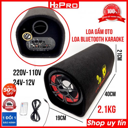 Loa bluetooth karaoke cỡ số 6 H2PRO USB-Thẻ nhớ, có jack cắm mic, loa gầm ô tô nghe nhạc hay điện 220V-110V-24V-12V