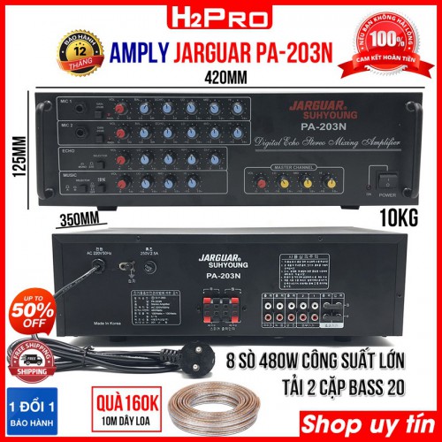 Amply Karaoke Jarguar PA-203N 8 sò 480W công suất lớn, amply Karaoke jarguar liên doanh cao cấp, bh 12 tháng (tặng 10m dây loa trị giá 160K)