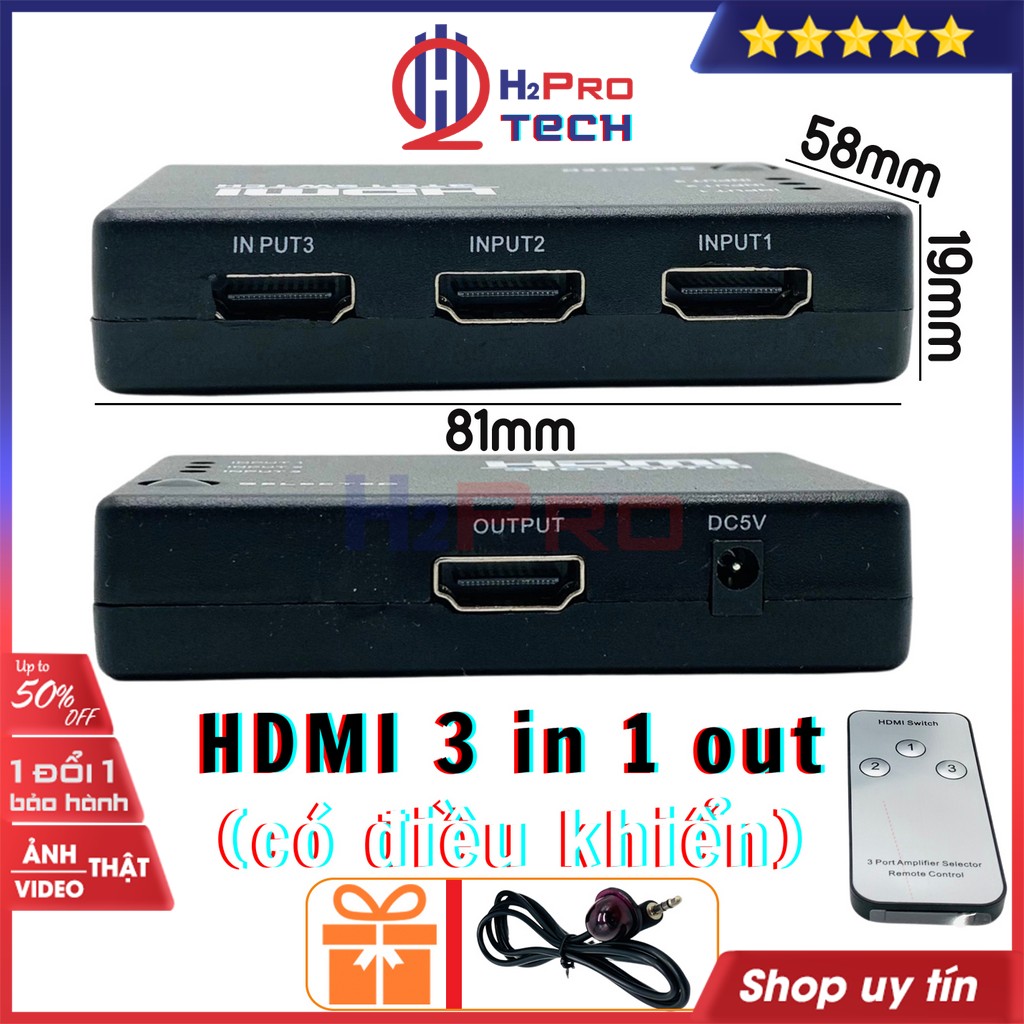 Bộ gộp HDMI 3 vào 1 ra, hdmi 3 in 1 out cao cấp